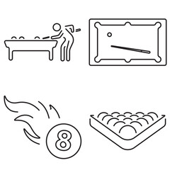 Group of black billiards icons on a white background. Vector illustration.