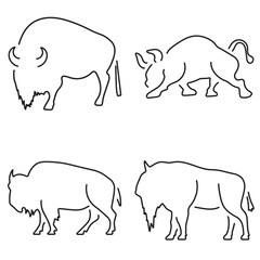 Group of black buffalo icons on a white background. Vector illustration.