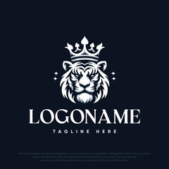 Royal king lion crown symbol Elegant black Leo animal logotype Premium luxury brand identity icon