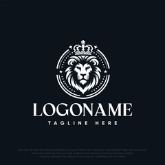 Royal king lion crown symbol Elegant black Leo animal logotype Premium luxury brand identity icon