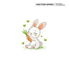 happy bunny holding a carrot, character, illustration, mascot, logo, design, vector, eps 10