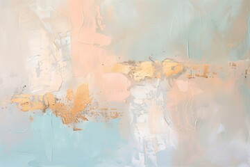 Abstract acrylic texture in shades of soft blues, white, peach and gold foil. Background for high-end cosmetic or fashion product. Design for interior print and textile.
