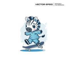 Zebra Skate character, illustration, mascot, logo, design, vector, eps 10