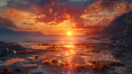 Craft an image of a majestic sunset seascape - Powered by Adobe