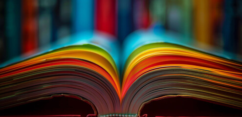 closeup of an open book with pages turning,