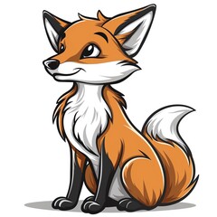 Obraz premium A cute cartoon fox. It has big eyes and a fluffy tail. It is sitting on the ground and looking up at the viewer.