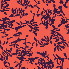 A vibrant textile design featuring a seamless pattern of Vertebrate blue leaves on a bold red background. This pattern is perfect for adding a pop of color to any space