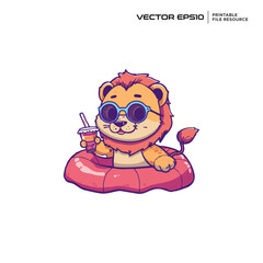 Obraz premium Lion Summer Holiday character, illustration, mascot, logo, design, vector, eps 10