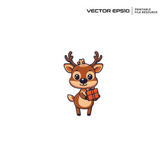 Fototapeta premium A Deer holding gift character, illustration, mascot, logo, design, vector, eps 10