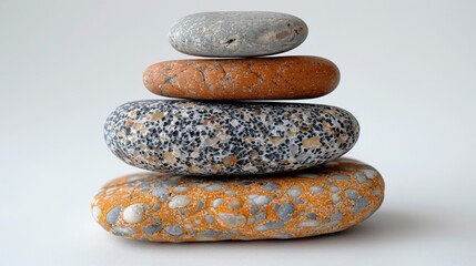 The stones are balanced on a white background.