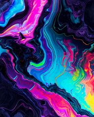 abstract  psychedelic background with swirling neon colors and fluid shapes