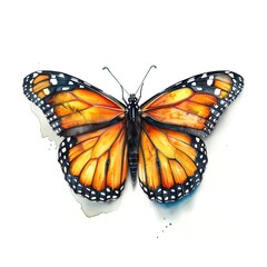 watercolor, paint, monarch, butterfly, vibrant, orange, black, wing, delicately, detail, species, artistic, colorful, entomology, beauty, insect, flutter, design, pollinator, pattern, creation