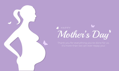 Happy Mother's Day Banner and Greeting Card. Modern and Minimal Mother's Day Celebration Background with Text and Mother Vector Illustration