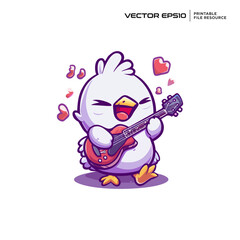 Fototapeta premium A chicken playing a guitar character, illustration, mascot, logo, design, vector, eps 10