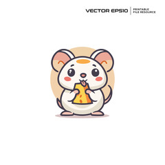Mouse eats cheese character, illustration, mascot, logo, design, vector, eps 10