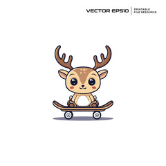 Fototapeta premium Skateboard deer character, illustration, mascot, logo, design, vector, eps 10