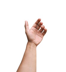 Men's hands making gestures like is holding something such as a phone or a water bottle Isolated on...