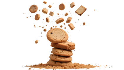 Heap cake scraps, treat flying confined on white, cutting way