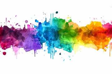 Colorful watercolor splatters in rainbow spectrum on clean white background for artistic projects