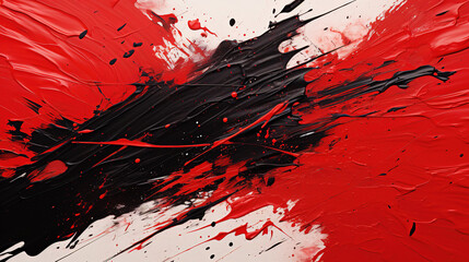 Contemporary Art of Red and Black Color Splatter Oil Paint on White Canvas