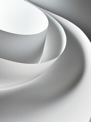 Abstract smooth curves of folded white paper creating a dynamic flow. Modern minimalist design concept for wallpaper, poster, banner with copy space.