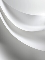 Abstract smooth curves of folded white paper creating a dynamic flow. Modern minimalist design concept for wallpaper, poster, banner with copy space.