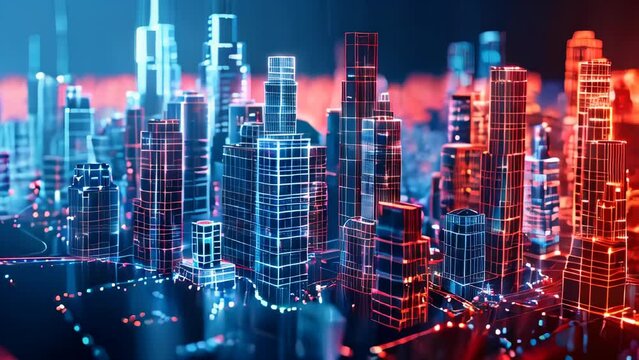 3d wireframe of intricate modern buildings