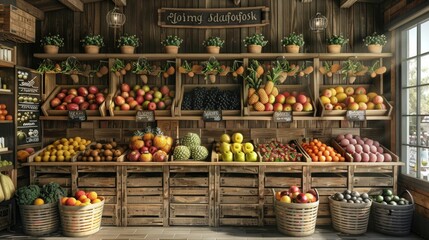 Craft an image of a traditional fruit store