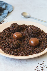 Brigadeiro - traditional Brazilian sweet made from condensed milk, cocoa powder, butter and chocolate sprinkles