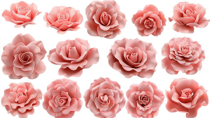 Stunning Pink Rose Flowers Set on Transparent Background, Perfect for Wedding Invitations, Floral Decor, and Romantic Designs