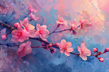Illustration of cherry blossoms with impressionist touch.