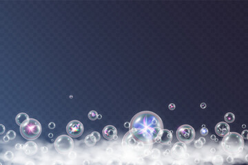 Air bubbles on a transparent background. Soap foam vector illustration.	
