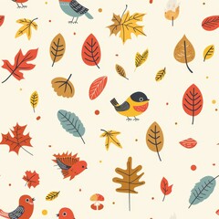 Kids Autumn-Themed Wallpaper in Flat Design

