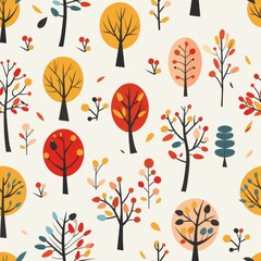 Kids Autumn-Themed Wallpaper in Flat Design

