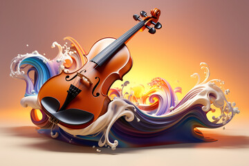 violin with musical notes and a beam of light Music beam light with plain abstract background HD