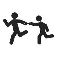 Isolated sport pictogram, relay race run with man toss runner stick 