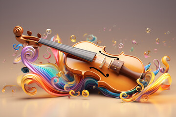 violin and notes with color splashes beam of lights Music beam light with plain abstract background...