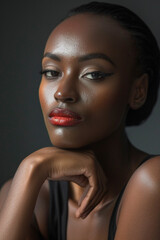 A professional Studio photo portrait of a gorgeously beautiful African woman and perfect skin