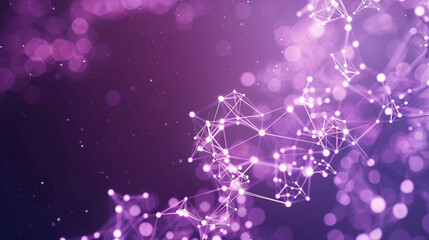 Mauve purple background with tiny glowing molecular networks high-tech structures from interconnected small polygons radiating subtle energy.