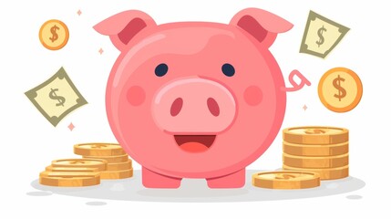 Vector illustration of piggy bank. Money saving investment concept.