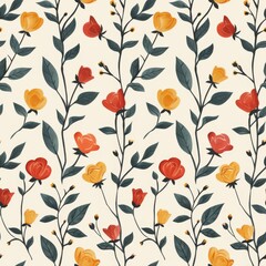 Simple Seamless Mother's Day Themed Pattern with Hearts and Roses

