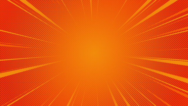 comic zoom lines with dots on orange background , abstract background with rays, empty design element	