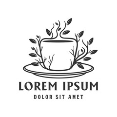 Coffee or Tea Cup Mug with Tree Plant Leaf Branch Illustration Vector