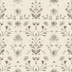 Simple Seamless Minimalist Lineart Wedding Pattern with Floral Bouquets and Vines

