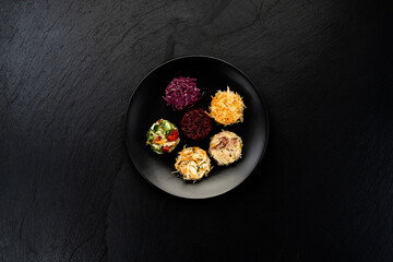 Assorted organic fermented vegetables on plate