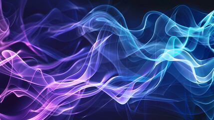 Fototapeta premium Abstract Blue and Purple Smoke Waves on a Dark Background