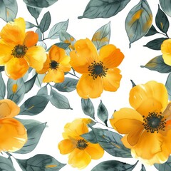 Watercolor Seamless Pattern with Vibrant Yellow Flowers

