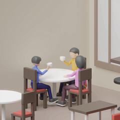 Drinking coffee concept.. Realistic 3d object cartoon style