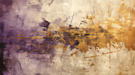 Contemporary Art of Rough Purple Sketch Splatter Oil Painting on Old Paper White Background