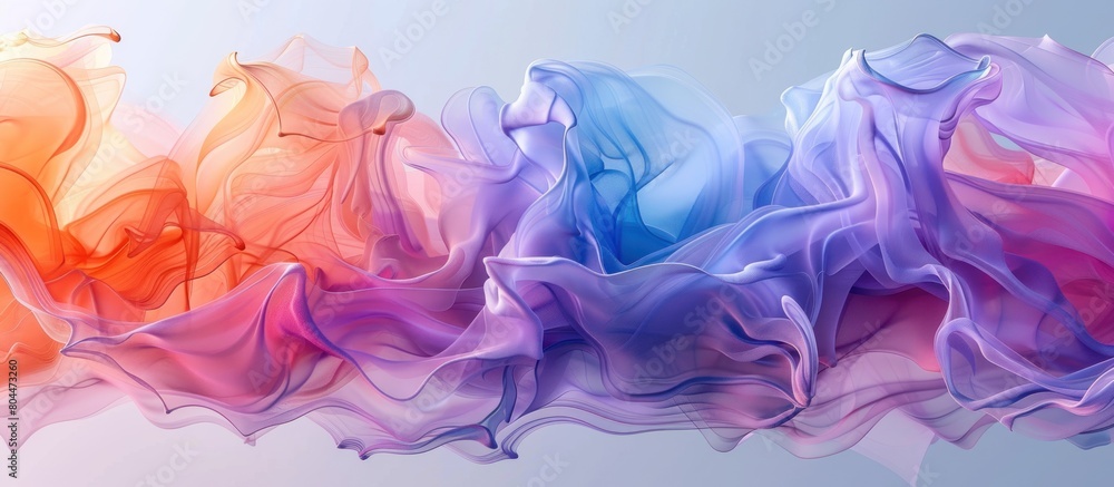 Poster various colorful flowing fabric pieces create a vibrant display against a blue background. the fabri